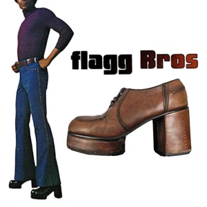 Vtg 1970s Leather Platform Shoes Flagg Bros Lace Up Tall Brown Mens 7-8 Womens 9 - Picture 1 of 9