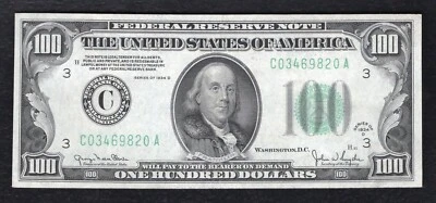 FR. 2156-C 1934-D $100 FEDERAL RESERVE NOTE PHILADELPHIA, PA GEM UNCIRCULATED - Image 1 of 2