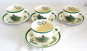 Spode Christmas Tree Cups and Saucers 4 Sets - Picture 1 of 14
