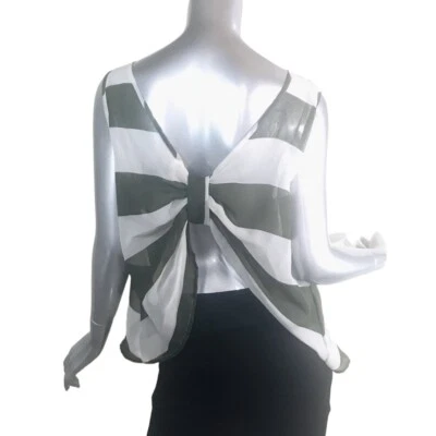 Blusa sin mangas Truth NYC para mujer grande espalda abierta semi transparente a rayas verde blanca Foto 1 de 4