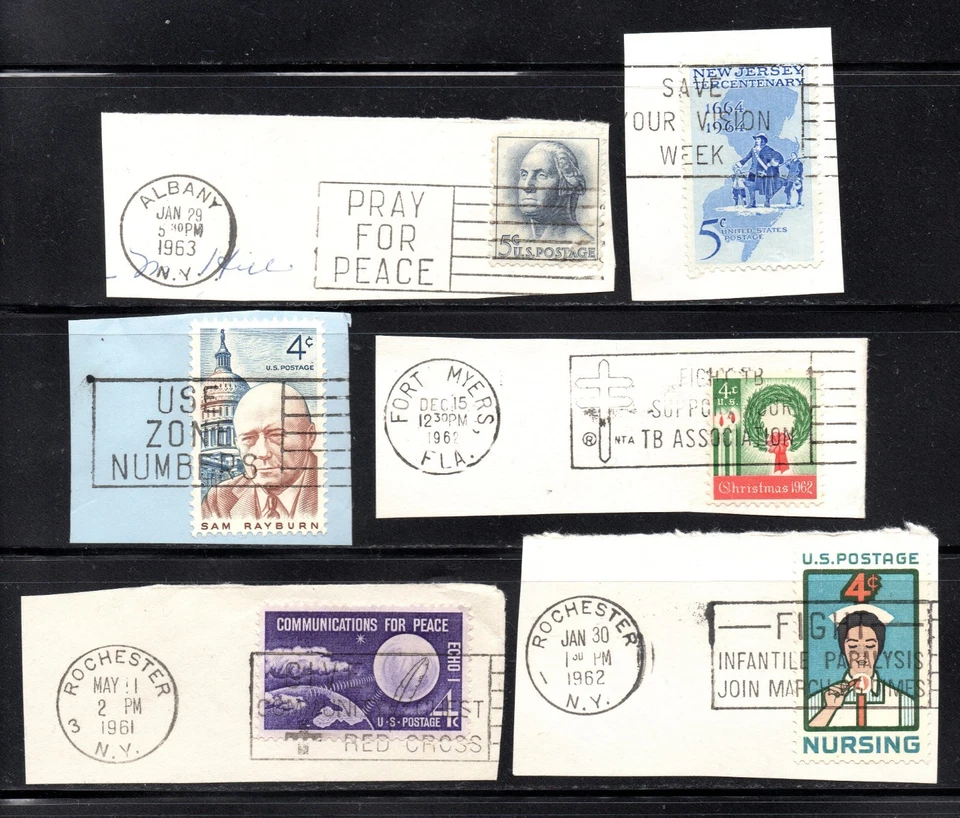 Scott # 1173 || 1247, Used, 6 Different Slogan Cancels, Set 5 - Image 1 of 1