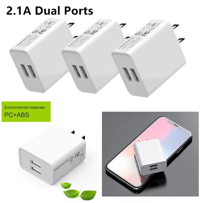 Lot Dual Ports White 2.1A USB Power Adapter AC Home Wall Charger Plug Universal - Image 1 of 4