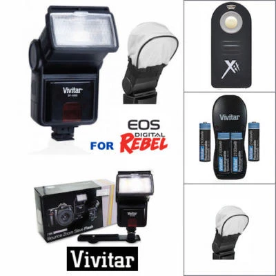 PRO HD LED FLASH + REMOTE + CHARGER + BATTERIES FOR ALL CANON EOS DSLR CAMERAS - Image 1 of 4