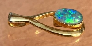 Opal Pendant Natural Australian Opal Triplet 20x11mm S925 18k Gold Plated - Imagen 1 de 8