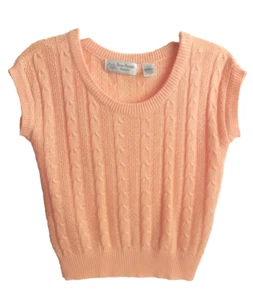 Vintg Evan Picone Petite SMALL Pastel Orange Cap Sleeves Cable Knit Vest Classic - Picture 1 of 7