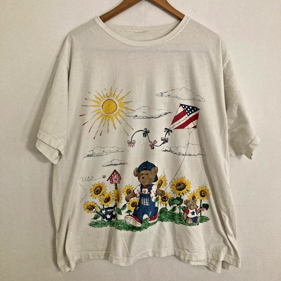 Camisa De Colección Oso de Peluche Se Ajusta Como Mujer 3XL Girasol Patriótica EE. UU. Americana AOP Foto 1 de 4
