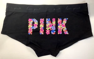 Victoria's Secret Pink Floral Logo Shortie Panties Black XL NWT - Picture 1 of 6