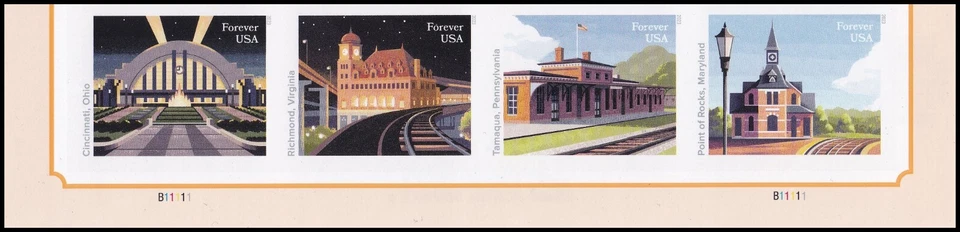 US 5758a-5762a 5762c Railroad Stations imperf NDC plate strip 4 MNH 2023 - Image 1 of 1