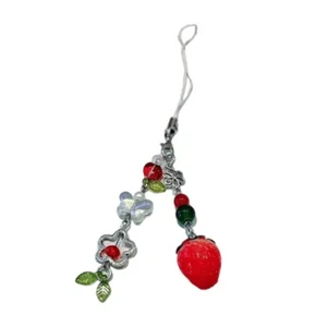 Resin Strawberry Butterfly Bead Keyring Phone Chain Beaded Keychain Pendant - Zdjęcie 1 z 8