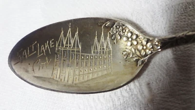 1890's R. WALLACE & SONS STERLING SILVER souv. SALT LAKE CITY TEMPLE demi SPOON — 第 1/4 张图片