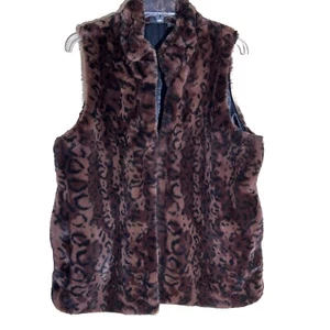 Rachel Zoe Women’s Black Leopard Faux Fur Fully Lined Vest Plus Size 2X - Picture 1 of 9
