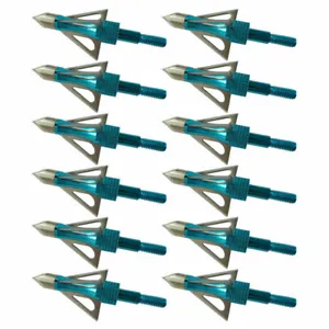 12pcs Trident Broadheads 100 grain Blue Arrowheads for Compound bow Crossbow - Picture 1 of 7