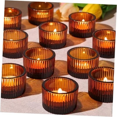 24 piezas Candelabros Tealight, Candelabros Votivos de Vidrio Otoño Ámbar Foto 1 de 4