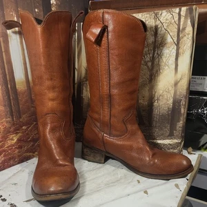 Womens Brown Leather Cowboy Boots Size 6/39 - Picture 1 of 9