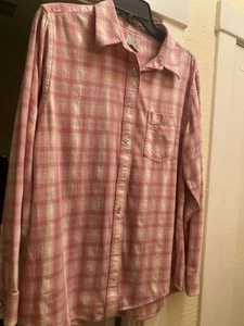 L L Bean Cotton Flannel Ls Shirt Top Size Medium Pink Cream Plaid - Picture 1 of 4