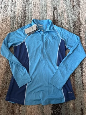 NUEVO CON ETIQUETAS CORTADOR Y BUCK DRYTEC UPF 50+ 1/4 CREMALLERA GOLF Manga Larga Azul Pequeño Foto 1 de 4