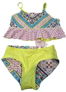 Justice Girls Neon Yellow Ruffle Tankini 2 Piece Swimsuit Size 6 NWT - Picture 1 of 5
