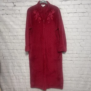 Miss Elaine Long Sleeve Long Red  Fleece Zip Front Robe With Pockets Size S - Picture 1 of 6