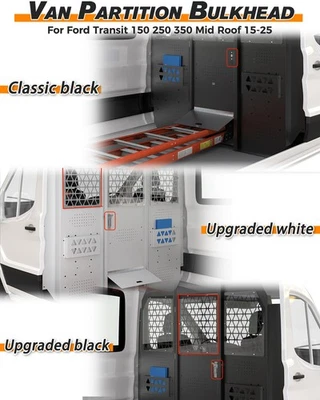Mampara partición de seguridad para furgoneta de carga para Ford Transit 150 250 350 15-25 techo medio  Foto 1 de 4