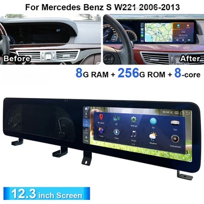 Android Car GPS 12.3'' 8+256G For Mercedes Benz S W221 2006-13 Auto Wifi Carplay - Image 1 of 4