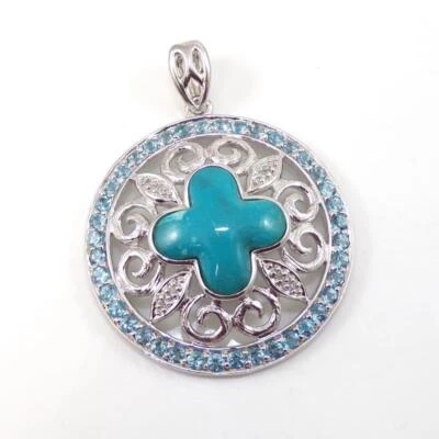 Colgante Cruz Affinity Plata Esterlina Topacio Azul Turquesa y Diamante LHI5 Foto 1 de 3