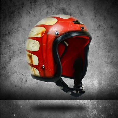 CUSTOM VINTAGE HELMET SLIMHEAD PATINA CRACK SCALOP FOR BOBBER CHOPPER MOTORCYCLE - Image 1 of 4