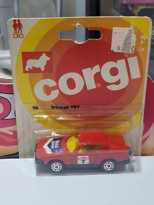 Vintage CORGI JUNIORS #10'TRIUMPH TR7 Rally Car Carded New in red #7 w/Protector - Image 1 of 4