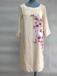 HM Dress Beige Cherry Blossom Sheath Silky Fabric Tunic Dress UK 8 US 4