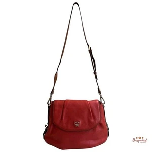 Authentic MCM Orange Monogram Embossed Leather Small Flap Shoulder/Crossbody Bag - Picture 1 of 13