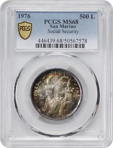 SAN MARINO 1976-R 500 LIRE SILVER COIN, GEM UNCIRCULATED, PCGS CERTIFIED MS-68 - Picture 1 of 5