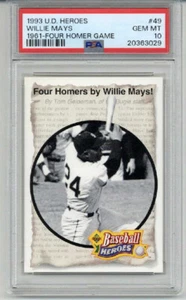 1993 Upper Deck Heroes 1961 Four Homer Game #49 Willie Mays Card Giants PSA 10 - Bild 1 von 2