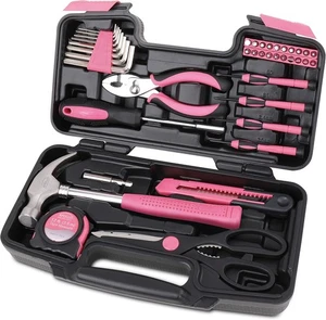 Apollo 39-Piece Home Repair Hand Tools Set, Toolbox Storage, DIY Crafts, Pink DT - Picture 1 of 13