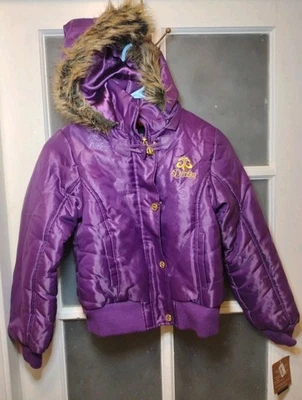 NWT Vintage Dereon Beyonce Purple Puffer Jacket Faux Fur Hood Y2K Size L 12-14 - Image 1 of 4