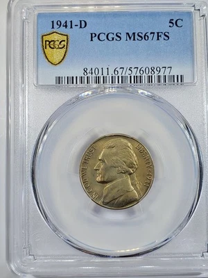 1941-D 5c Jefferson Nickel PCGS MS67 FS True View Gold Shield  - Image 1 of 4