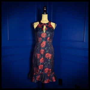 Nanette Lepore Rose Print Midi Ruffle Dress Size 6 - Picture 1 of 11