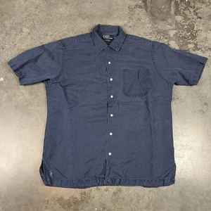Polo Ralph Lauren Shirt Mens Medium Blue Linen Blend Caldweel Distressed Preown - Picture 1 of 19