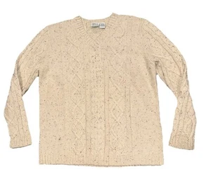 Field Gear Herren V-Ausschnitt einfarbig Zopfmuster Pullover beige gesprenkelt Large - Bild 1 von 10