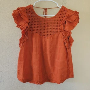 Top Anthropologie The Odells taglia M maniche a volant boho nappa uncinetto Terrecota - Foto 1 di 6
