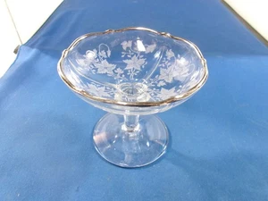 Tiffin ONEIDA Etched Flower Elegant Glass Pedestal Mint Bowl Silver Rim - Picture 1 of 8