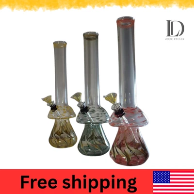 14″ Local Blown Glass Water Pipe – Classic Outside Color Mushroom Design with Sl - Image 1 of 3