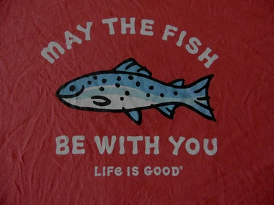 Life Is Good Size 3XL Red Crusher T-Shirt with "MAY THE FISH BE WITH YOU" Design - Image 1 of 4
