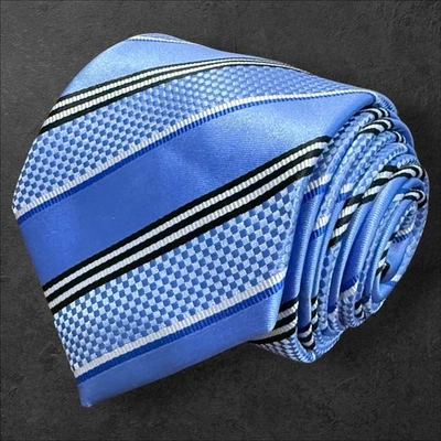Croft & Barrow Men's (Extra~Long 64") Necktie Blue Striped Repp Silk Tie 3.25X64 - Image 1 of 4