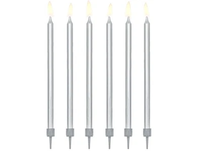12 Candele ARGENTO Mezzo Stelo Matita - candeline in cera per torte H12,5cm - Immagine 1 di 2