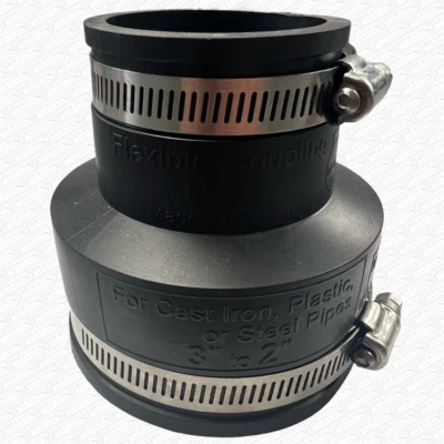 3" to 2"  Rubber Coupling 82mm - 55mm Soil Drain Pipe Repair Fitting With Clips - Image 1 of 4