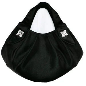Preston &York Black Satin Evening Hand Bag Double Sided Rhinestones W/Long Strap - Picture 1 of 11