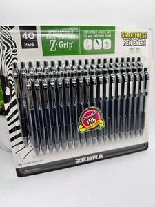 Zebra Black Pens - 40 Pack Z Grip Ballpoint Pen Retractable Pen - NEW - Picture 1 of 1