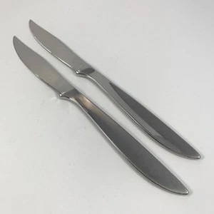 Vtg ASHTON SWEDEN Stainless FLATWARE - 2 SERRATED STEAK KNIVES - GLOSSY, Curve - Picture 1 of 2