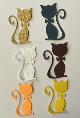 ПРИЧУДЛИВЫЙ КОТ С ГАЛСТУКОМ-БАБОЧКОЙ высечки (6 шт.) 1-1/4 дюйма x 1 дюйм котенок • домашнее животное • завитый хвост • кошки • - Изображение 1 из 4