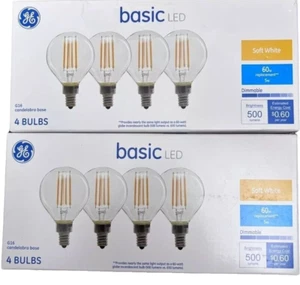 GE LED Light Bulbs G16 Candelabra Base Soft White 60W. Dimmable (8 PACK) 500Lum. - Picture 1 of 2