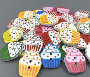 50x Wooden Buttons Cupcakes Shape Mixed Color Sewing Scrapbooking 2 Holes 20mm - Picture 1 of 3